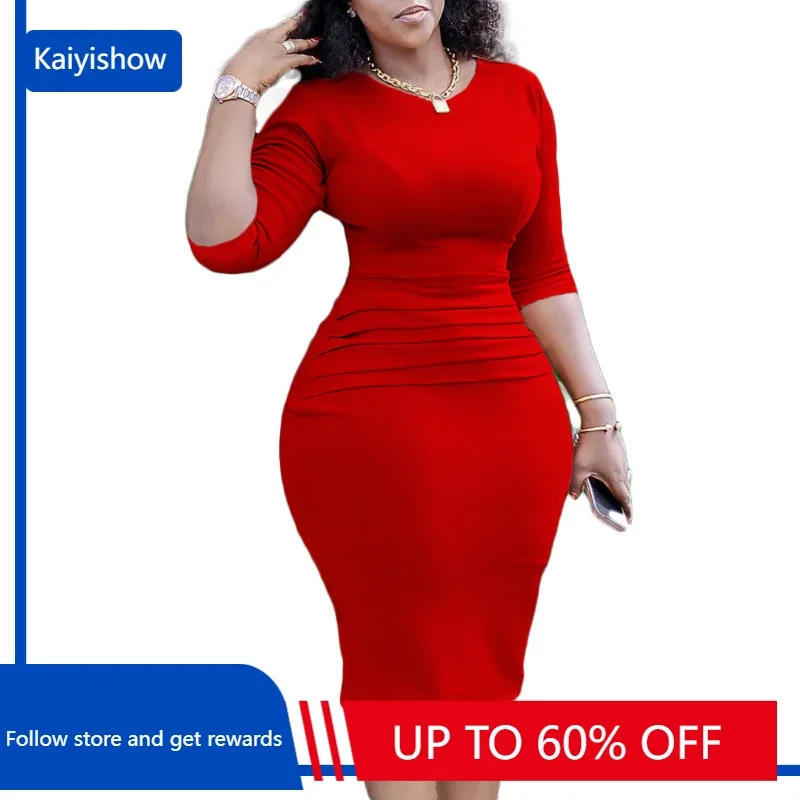 Summer Fashion Office Pencil Dress Women's Hip Wrap Dress Solid Short Sleeve Commuter Elegant Dress African Women