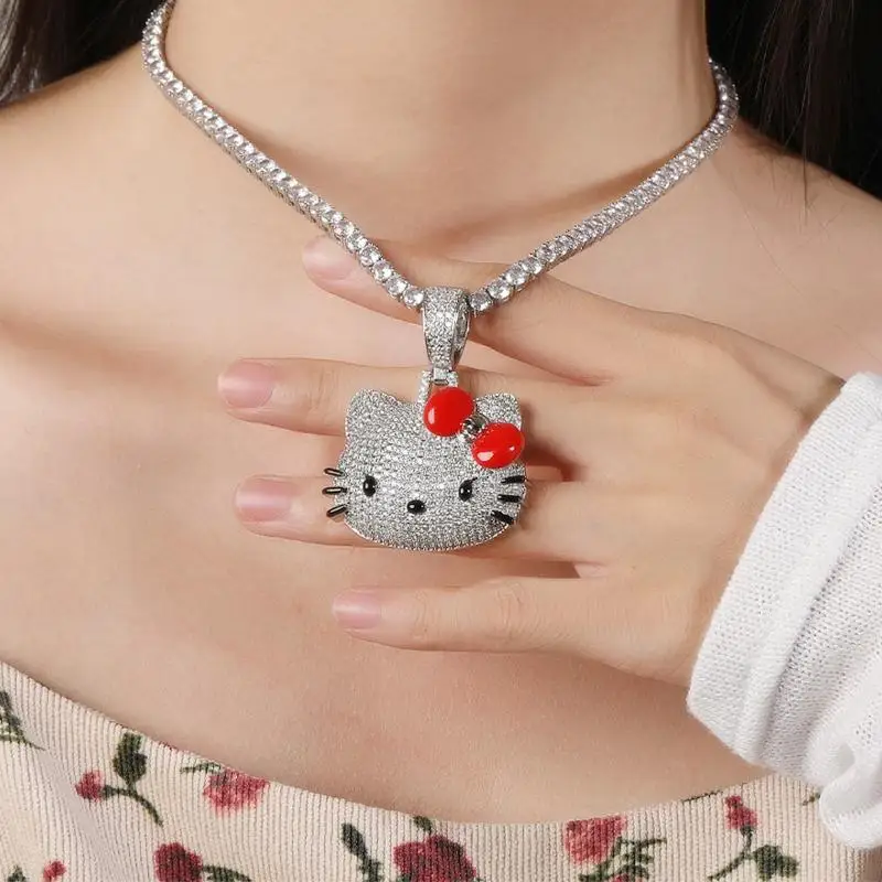 

Мультфильм Y2K Hello подвеска в виде котенка ожерелье Sanrioed аниме Kawaii милый кот ювелирные изделия бриллиант хип-хоп тренд для мужчин и женщин высококлассный подарок