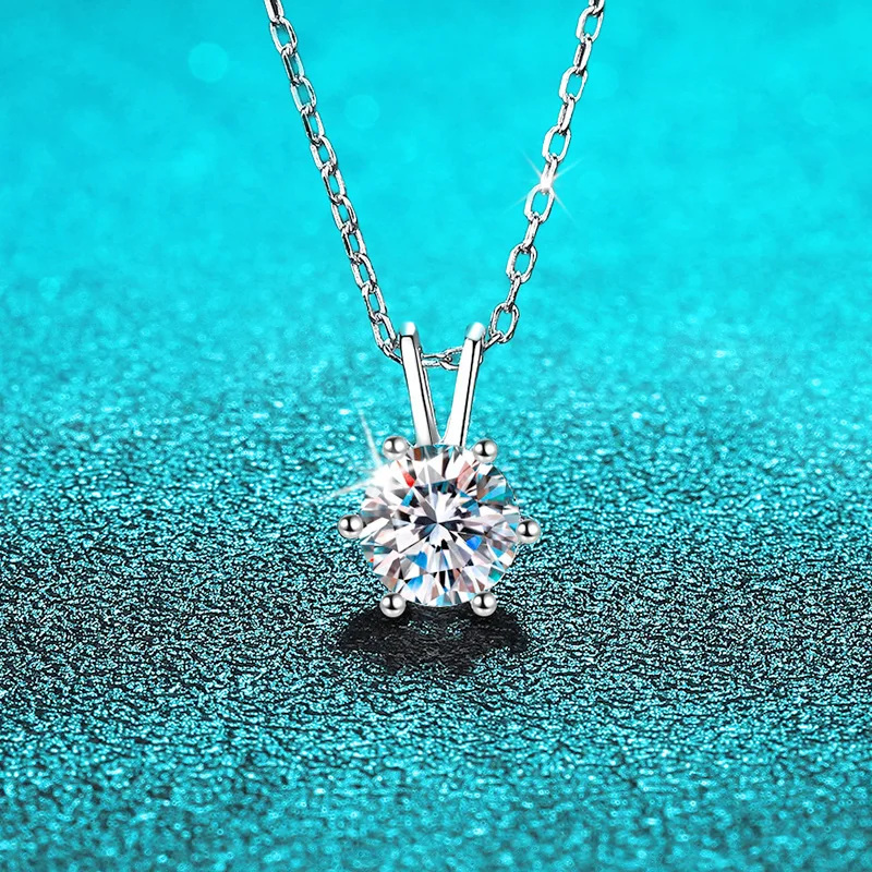 Smyoue 0.8CT 1CT Certified Moissanite Necklace for Women Classic 4/6 Claws Lab Diamond Pendant 100% S925 Sterling Silver Jewelry