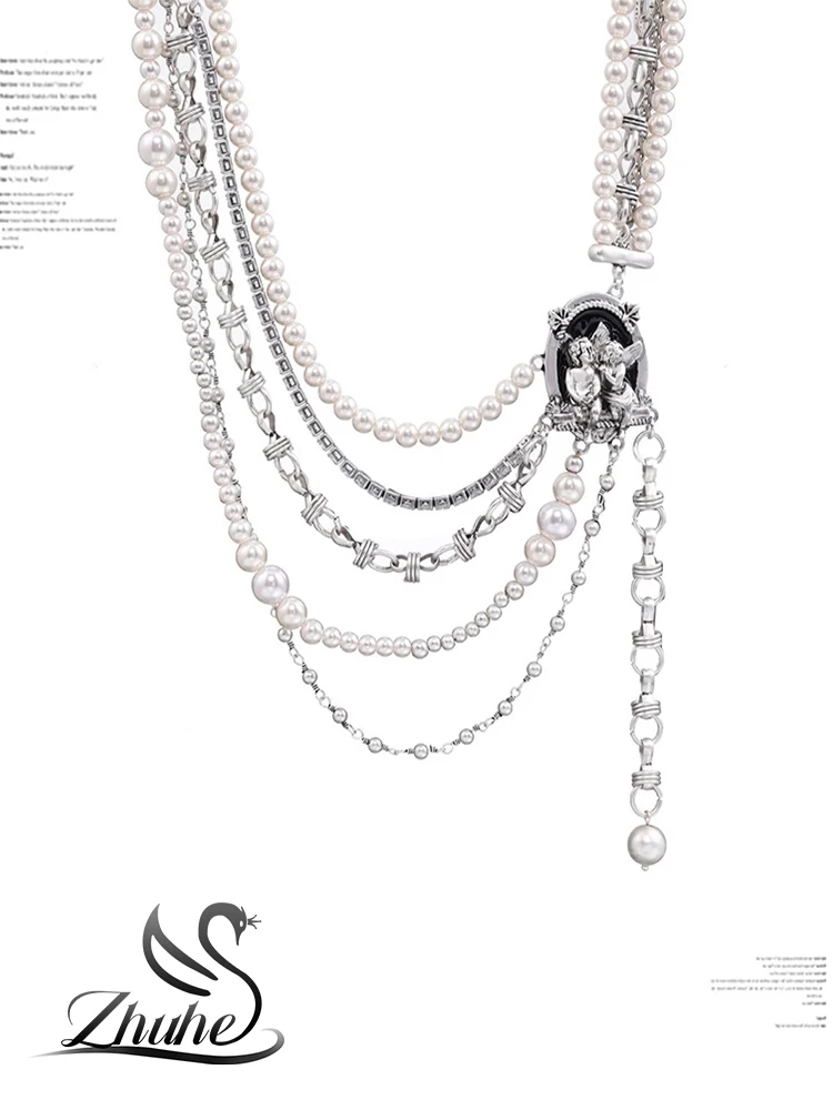 

ZHUHE Multilayer Pearl Necklace Is A Party Gift For Women's Neo-Gothic Copper Alloy Jewelry