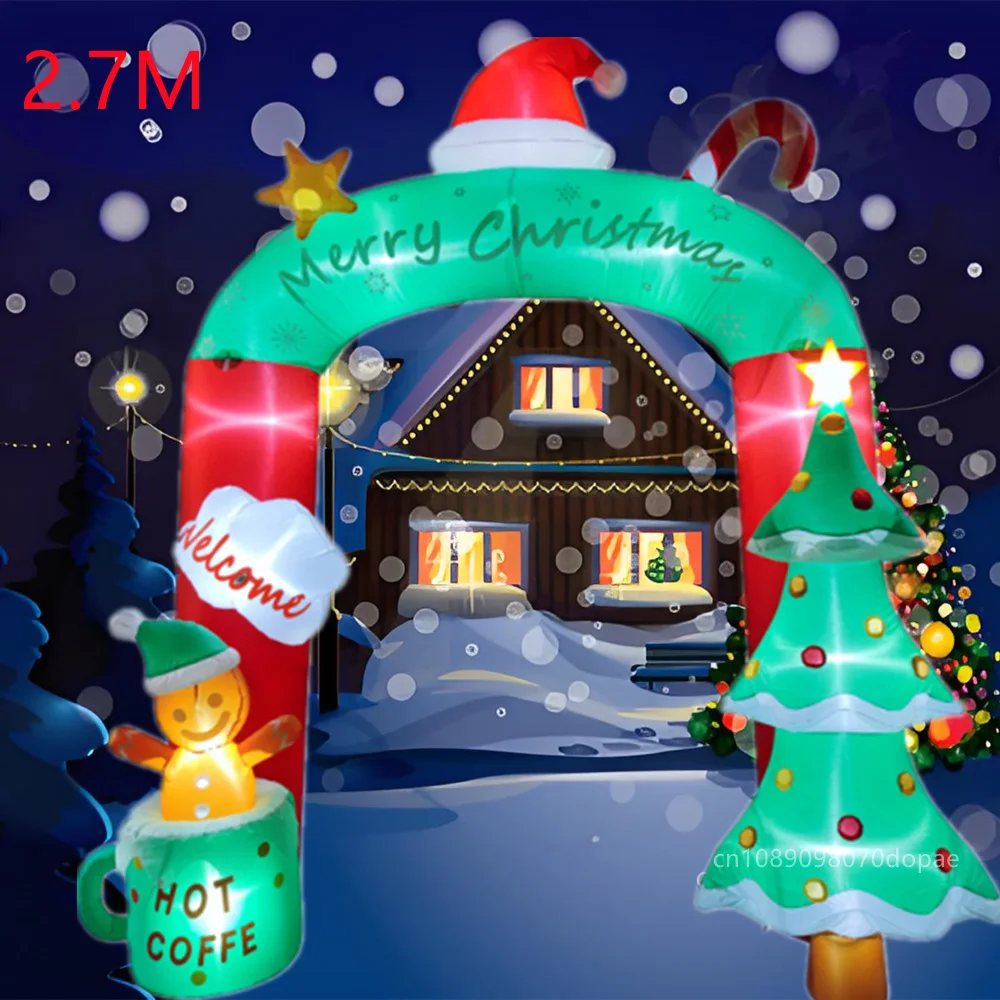 2,7 м надувная Рождественская арка и Рождественская елка и маленький имбирный человек со встроенной фотоподсветкой уличный праздничный украшение для вечеринки