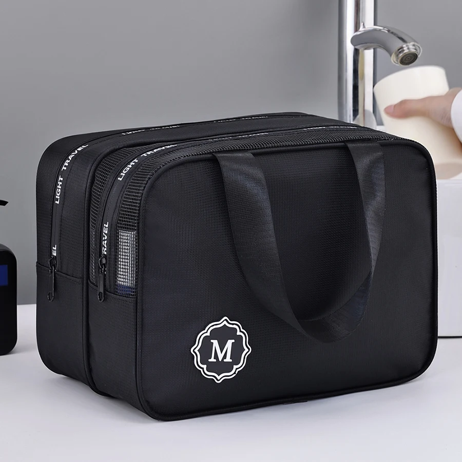 Solid color double layer travel business men and women universal handheld wash bag portable large capacity waterproof handbag