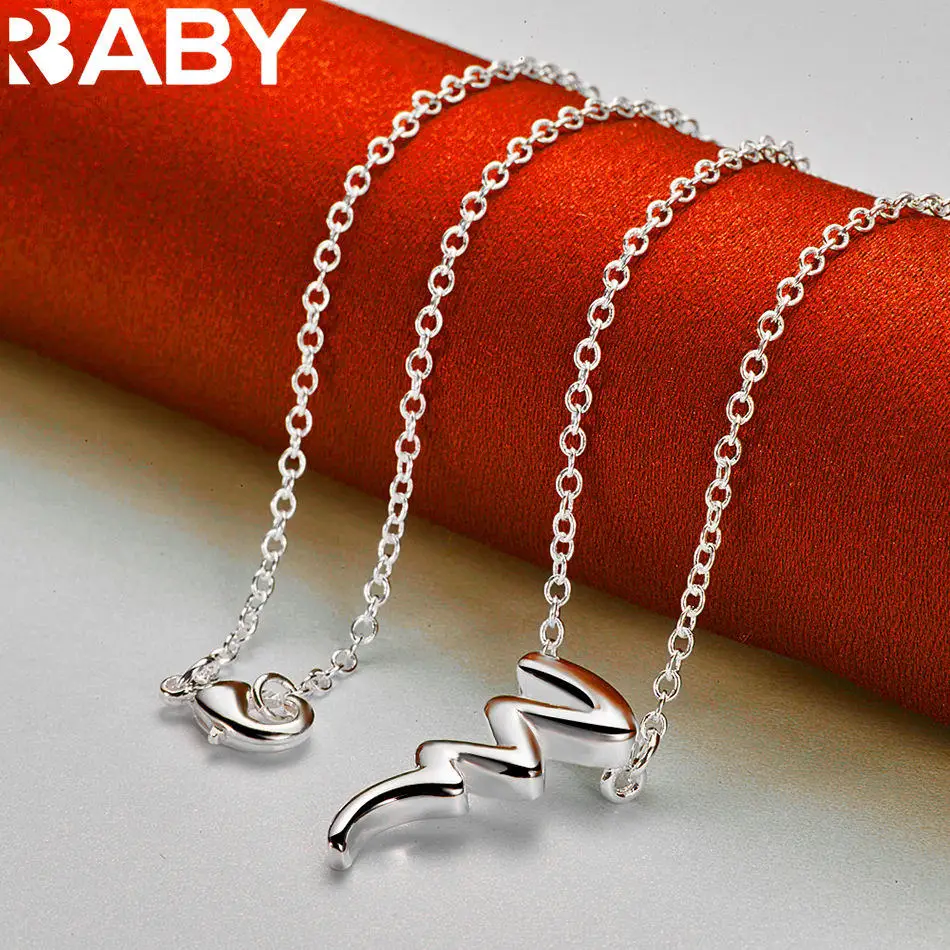 URBABY 925 Sterling Silver Curve Geometry Chain Pendant Necklace For Women and Men Fashion Jewelry Classic Engagement Wedding