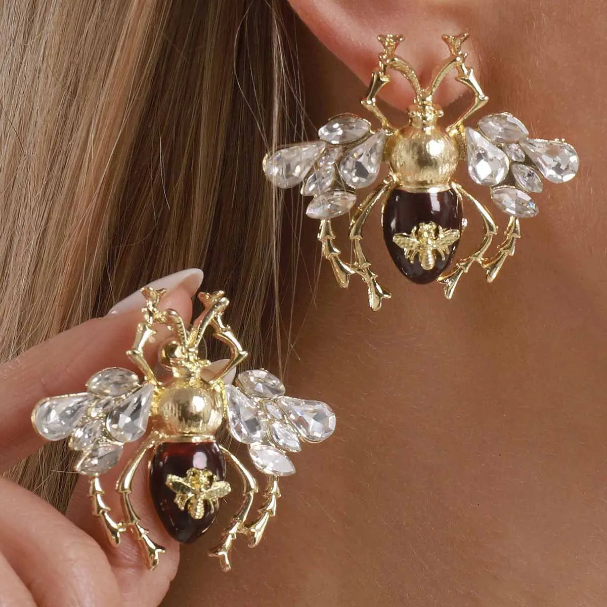 E14446 Vintage Heavy Industry Diamond-encrusted Insect Earrings Baroque Exaggerated Oil Dripping Ladybug Animal Pendant Necklace