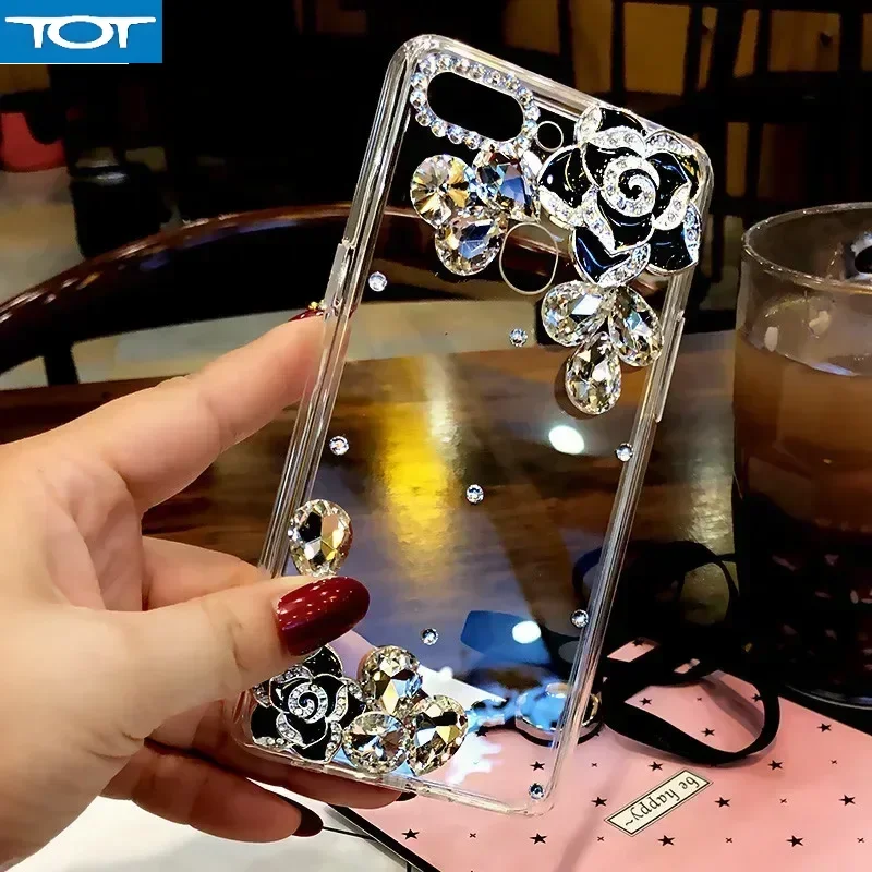 S23 FE حجر الراين زهرة الحال بالنسبة لسامسونج S23 S24 FE الترا S22 S21 S20 S10 زائد نوت 20 10 9 Telefon Funda Camilla الماس كوكه