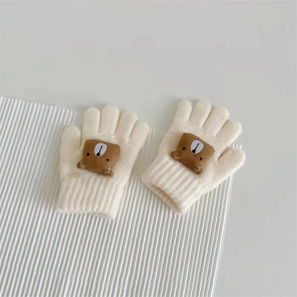 

Cute 3D Bear Winter Knitted Gloves Solid Woolen Windproof Baby Mittens Thickened Five Finger Gloves 1-4year Toddler