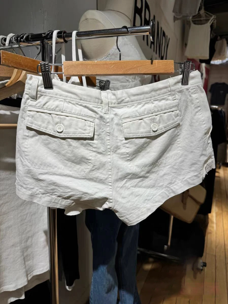 American Vintage White Denim Shorts Summer High Waist Pockets Straigth Short Jeans Woman Streetwear Fashion All-match Y2k Pant