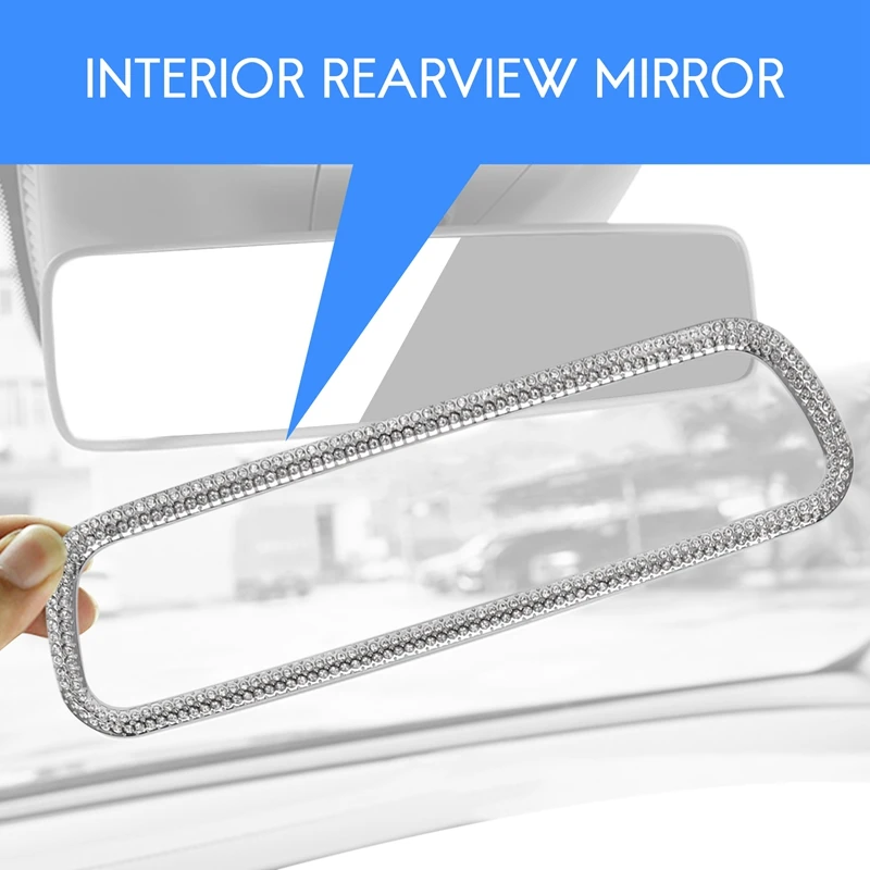 Car Diamond Interior Rearview Mirror Frame Rhinestones Decals Cover For Mercedes-Benz C-Class C300 GLC W205 2015-2019