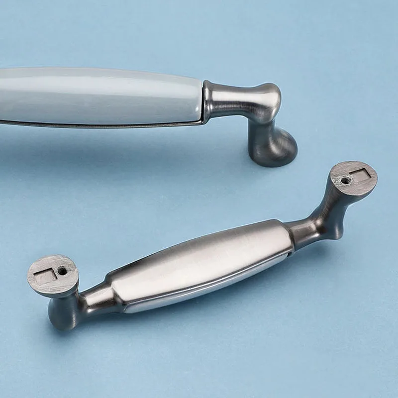Blue-gray Ceramic Antique Kitchen Drawer Handles Vintage Handles Knobs and Pulls for Cabinets Metal Furniture Hardware