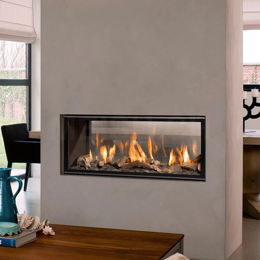 MEISU.CH Customizable Burners Indoor Deluxe Stove Modern Luxury Propane Fireplace Double Sided Insert Modern Gas Fireplace