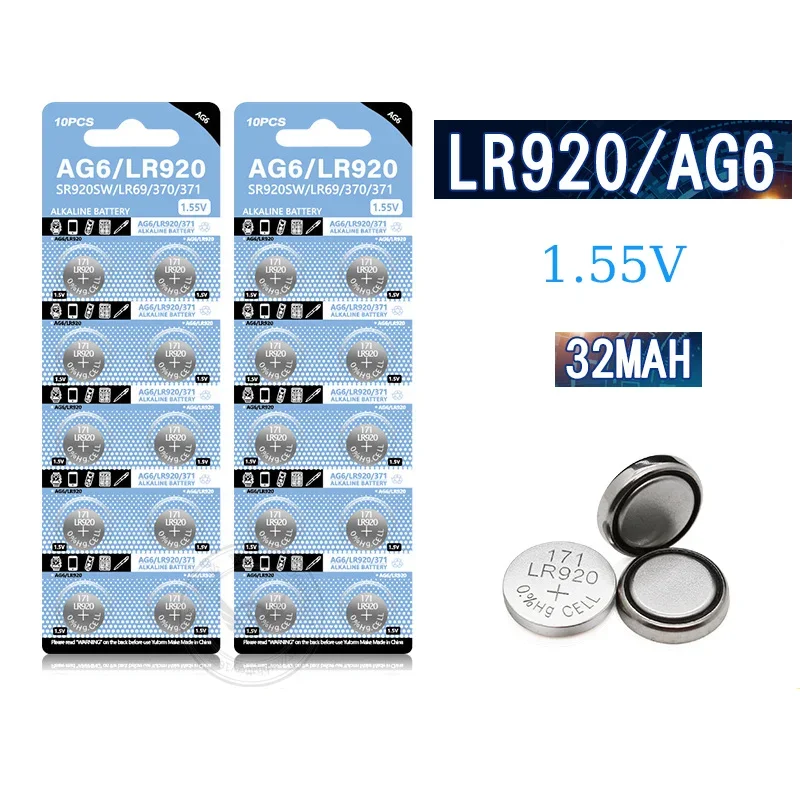 1.55V Coin Battery AG6 371 SR920SW LR920 SR927 171 370 L921 LR69 SR920 Button Batteries For Watch Toys Remote Button Cell