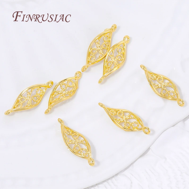 18K Gold Plated Filigree Hollow Leaf 2 Holes Connector,DIY Jewelry Findings, Earring Necklace Bracelet Craft Making Accessories - view 6