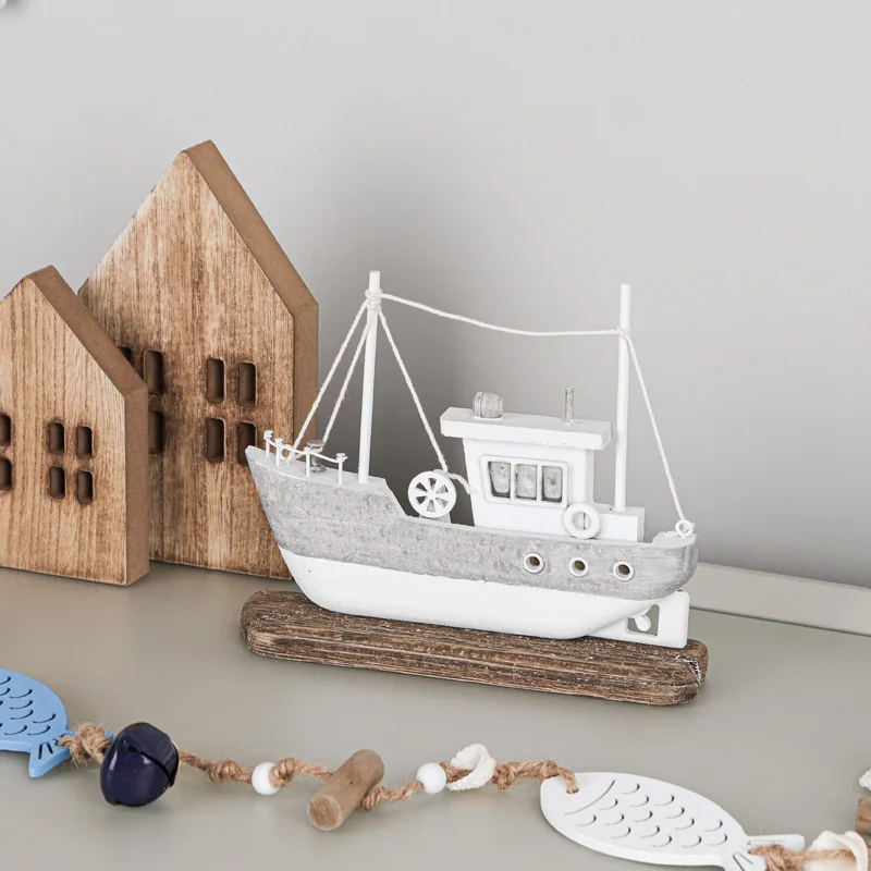 Mediterranean Style Home Decoration Figurines Desktop Ornaments Ocean Wooden Lighthouse Model Wood Ship Crafts Wall Decor Plaque