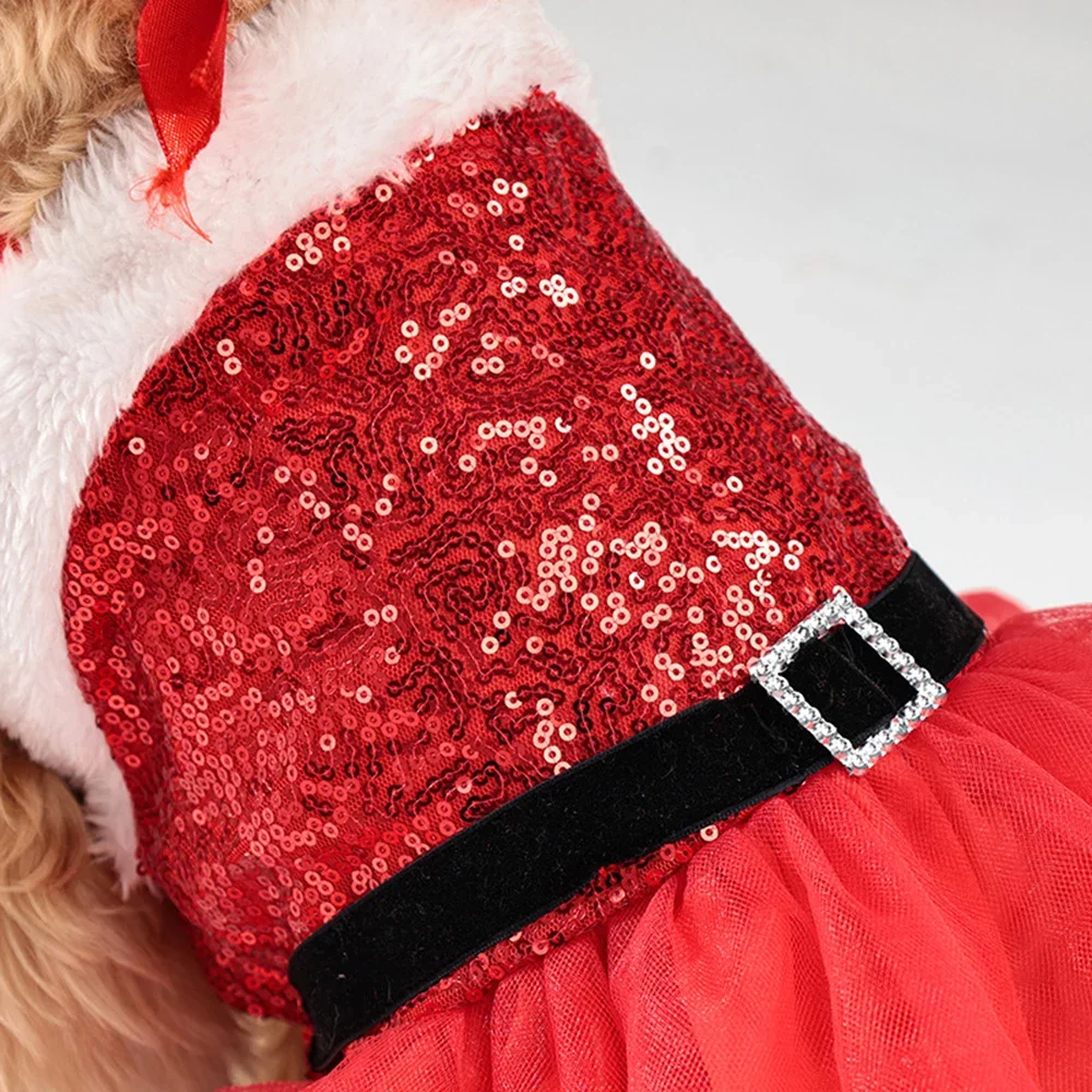 Bright Dog Christmas Cosplay Costume Sparkly Pet Tulle Dog Dress Puppy Clothes for Small Dogs Girl Red New Year Cat Apparel