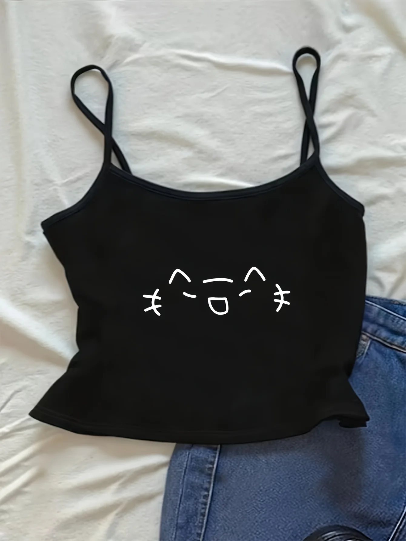 Y2k Camisole Top Kawaii Cat Meme Vintage Sweet Print Casual Crop Top Vest Wear Spring Summer 90s Graphic Women'S Tank Top