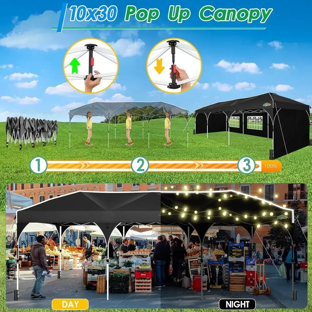 10x30 Up Tent or Parties with 5 Sidewalls| Push Center Lock & Air Vent| Waterproo & UP50+ |Gazebo Outdoor Tent or Party,Wedding,