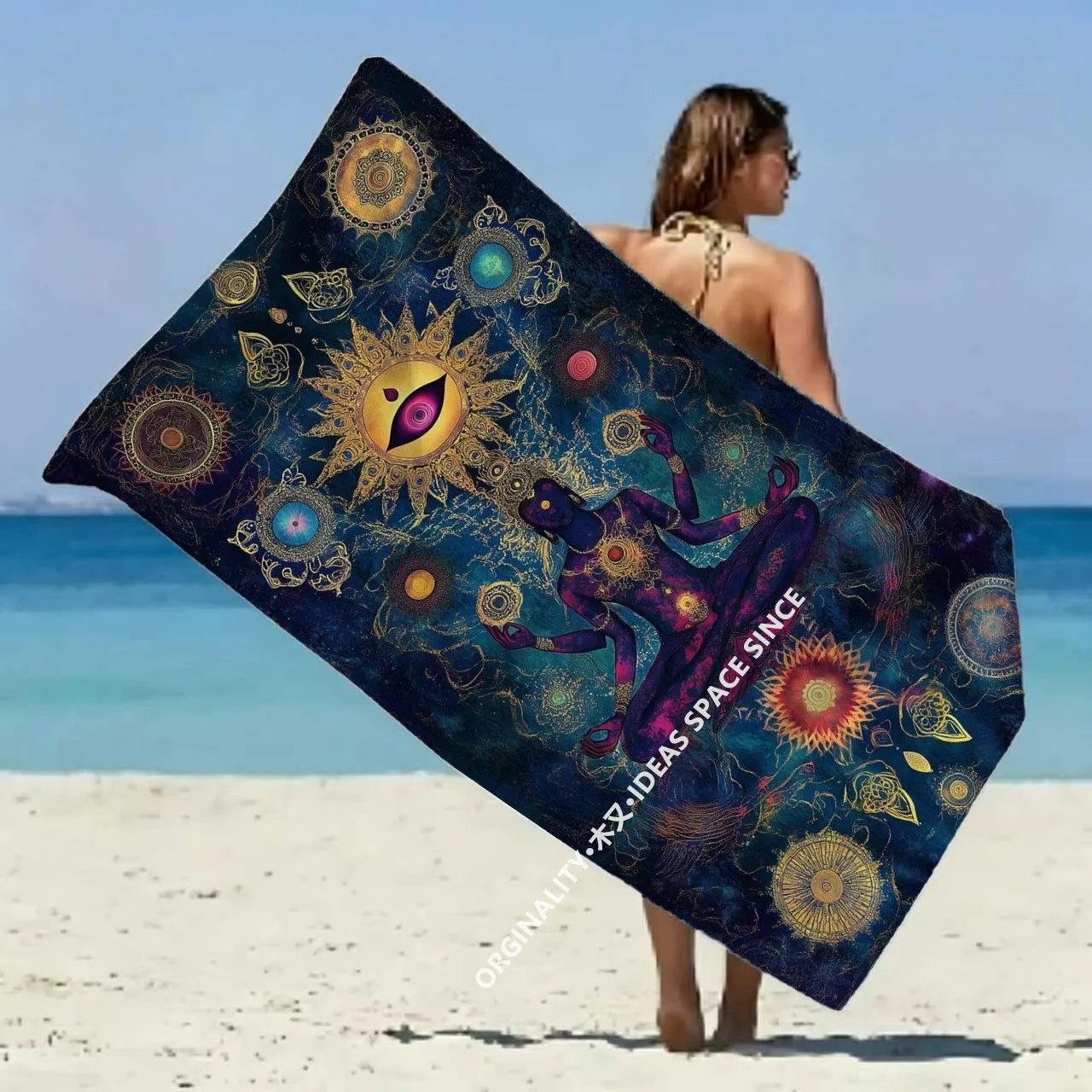 Image of Chakra Yoga Hippie Strandtuch, gemustert, Sonnenschutz und winddicht, geeignet für Schwimmbad, Camping, Reisen