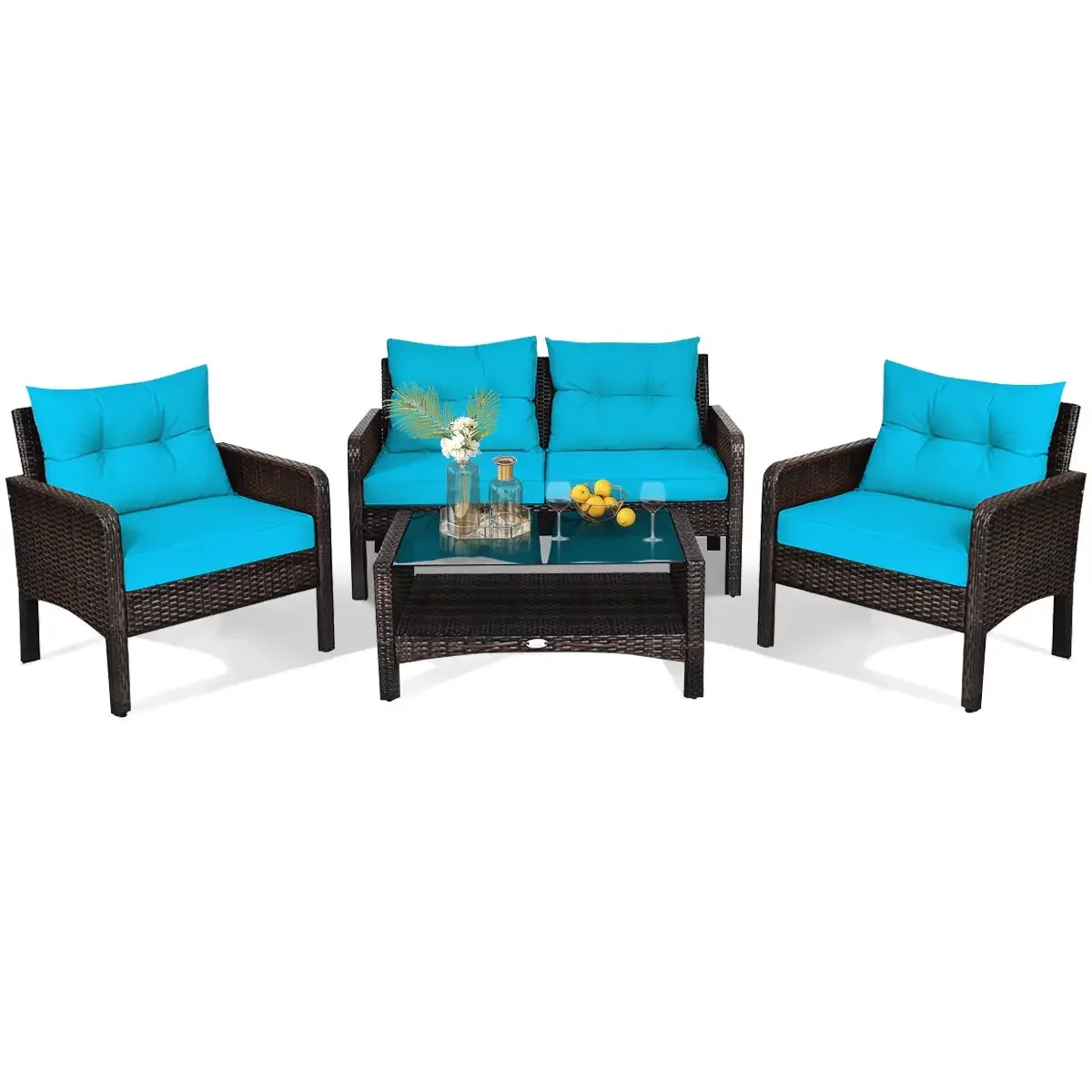 

4-Piece Patio Rattan Conversation Set with Coffee Table Cushions for Garden Poolside Backyard, Custom