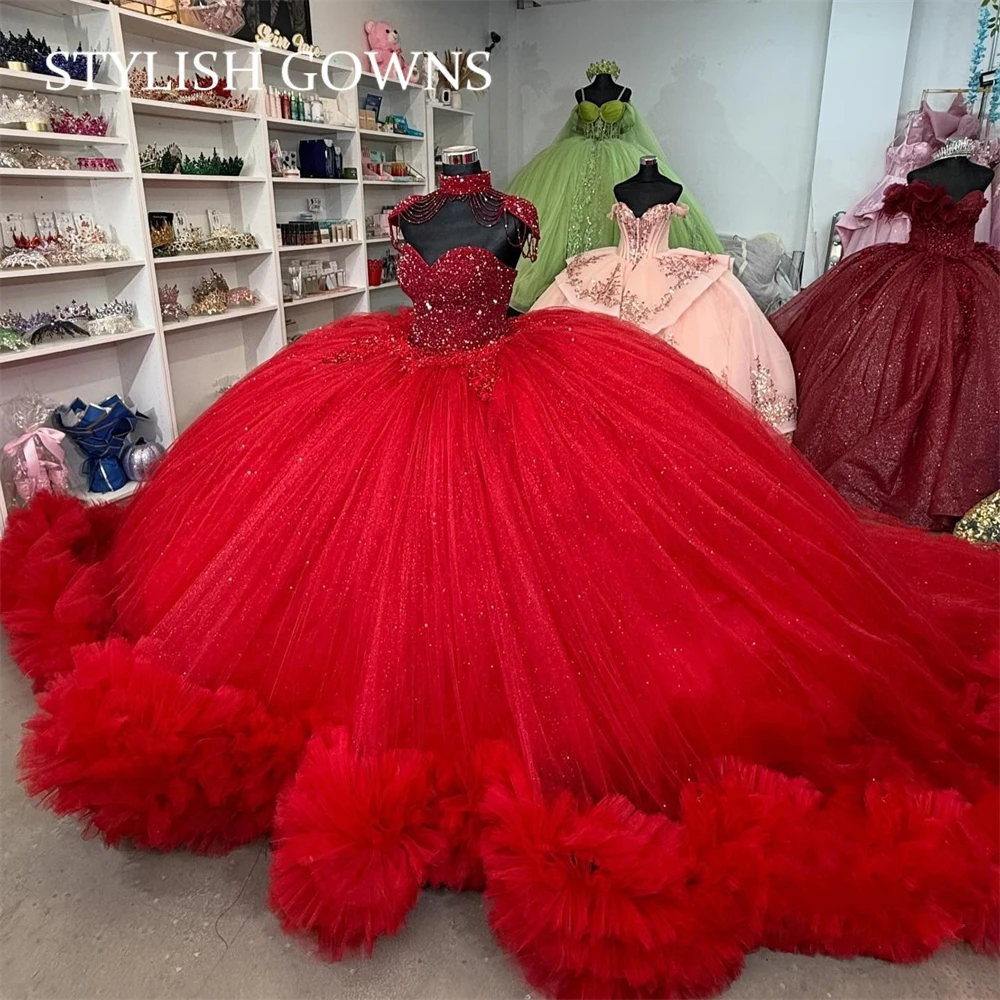 Red Tassel Quinceanera Dresses Bead Appliques Ball Gown 2024 Birthday Luxury Dress Ruffles Formal Gown Sweet 16 Customized