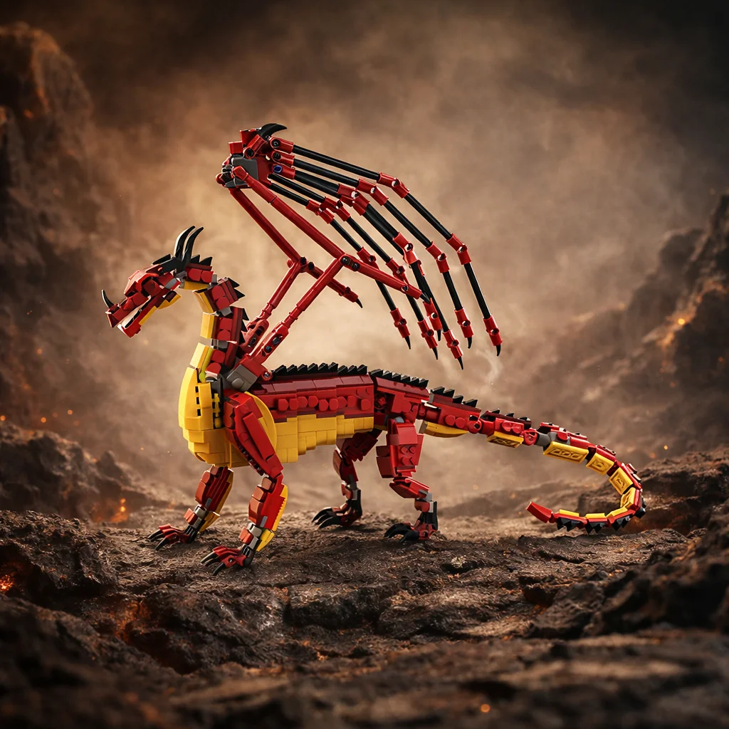 

MOC Red Dragon Building Blocks Model Creative Flying Dragon with Movable Wings DIY Bricks Toy for Kids Adults Gift Display