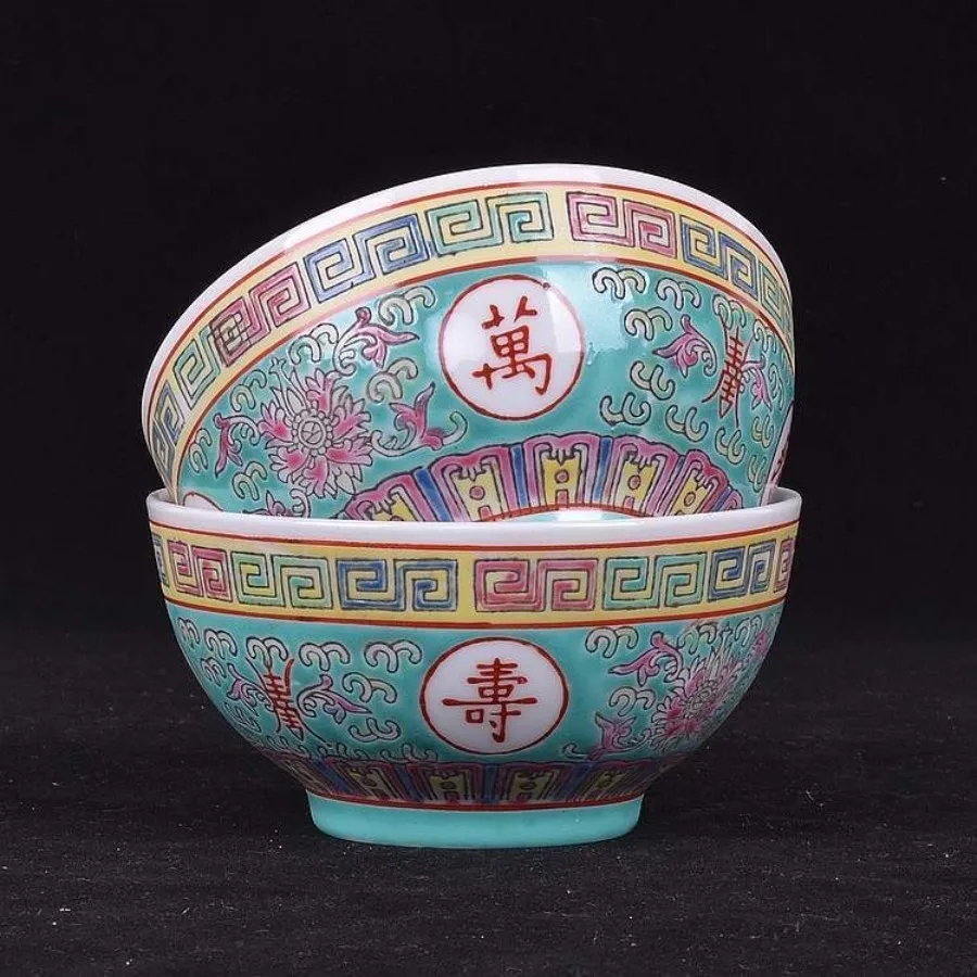Chinese Vintage Keramische Kom 70's Verf Reliëf Rijstkommen Jingdezhen Porselein Servies Onderglazuur Lichtgevende Soep Noodle Kommen
