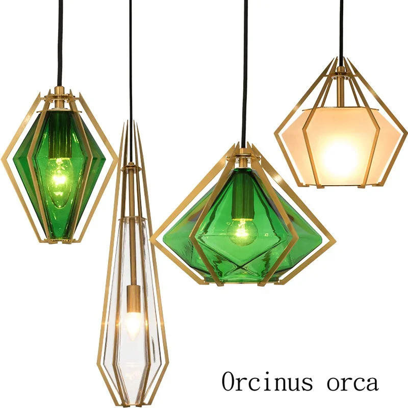 Post modern creative personality Emerald Pendant lamp living room bar Nordic single diamond crystal LED pendant lamp