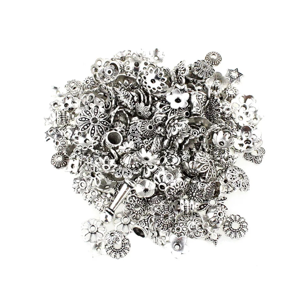 

240Pcs Buddha Bead Spacer Components DIY Silver Flower Accessories for Jewelry Making Dangle Earrings