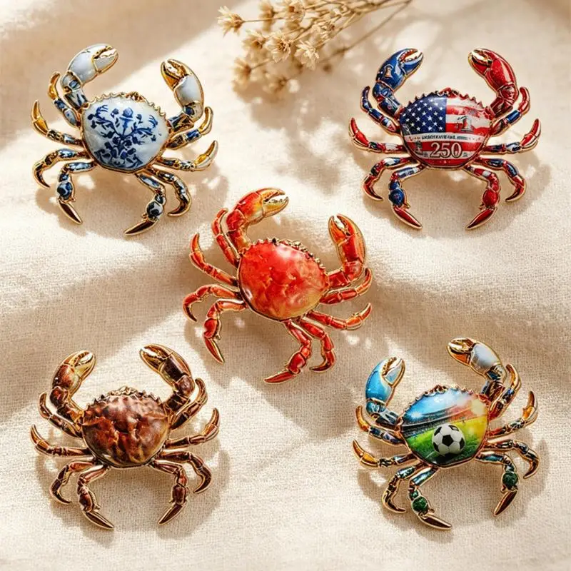 Lovely Crab Brooches USA 250 Independence Day 4-color Crab Water Animal Party Casual Brooch Pins Gifts