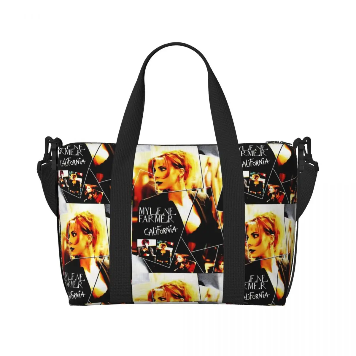 Custom Mylene Farmer Cartoon Tote Bag Women Big Capacity French Singer Beach Gym Travel Bags