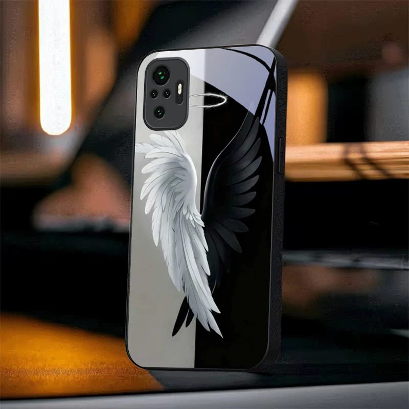 Angel Half Devil Wing Black Glass Phone Case For Redmi Note 14 Pro+ 13 Pro 8 9S 12S 10 Pro 11 13C 14C 12 13 8T A3 5G Black Cover