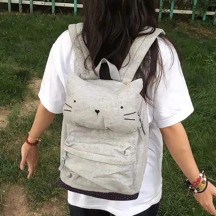 

Рюкзак с милым мультяшным котенком, женский японский универсальный студенческий рюкзак большой вместимости, Harajuku, серый, Mochilas Mujer, новинка