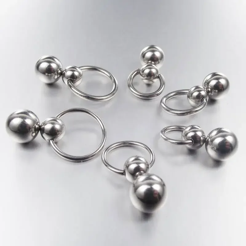 Stainless Steel Double Ball Cucurbit Gourd Ring Eyebrow Curved Tragus Ear Piercing PA Nipple Ring Bar Lips Body Piercing Jewelry