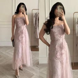 Customized Jiayigong    Tulle Draped Appliques Wedding Party A-line Strapless Bespoke Occasion  Ankle-Length