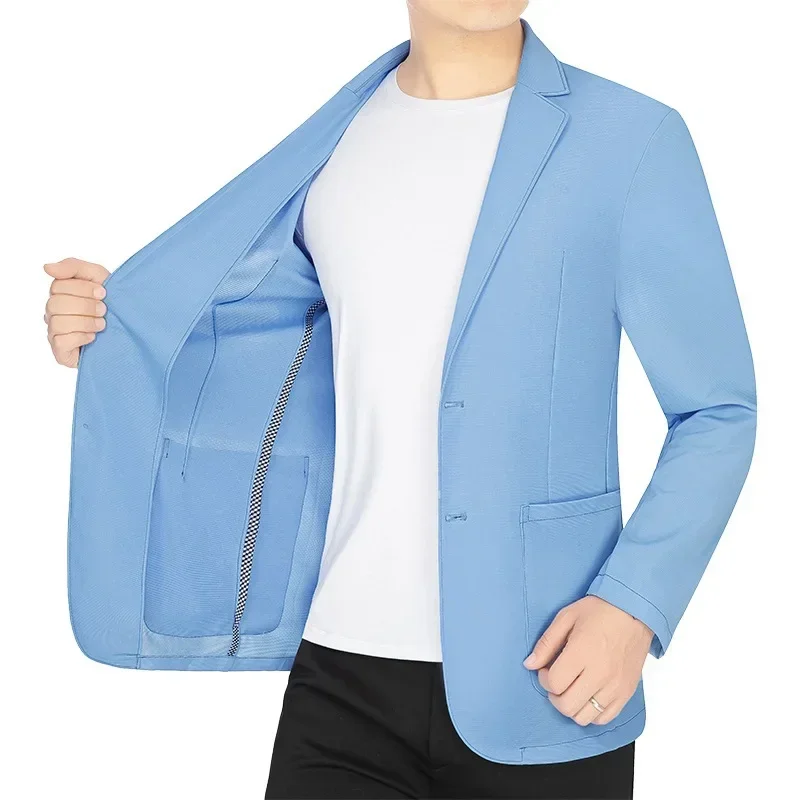 New Summer Men Mesh Quick Drying Blazers Jackets Quality Thin Breathable Blazers Coats Man Solid Business Casual Suits Coats 4XL