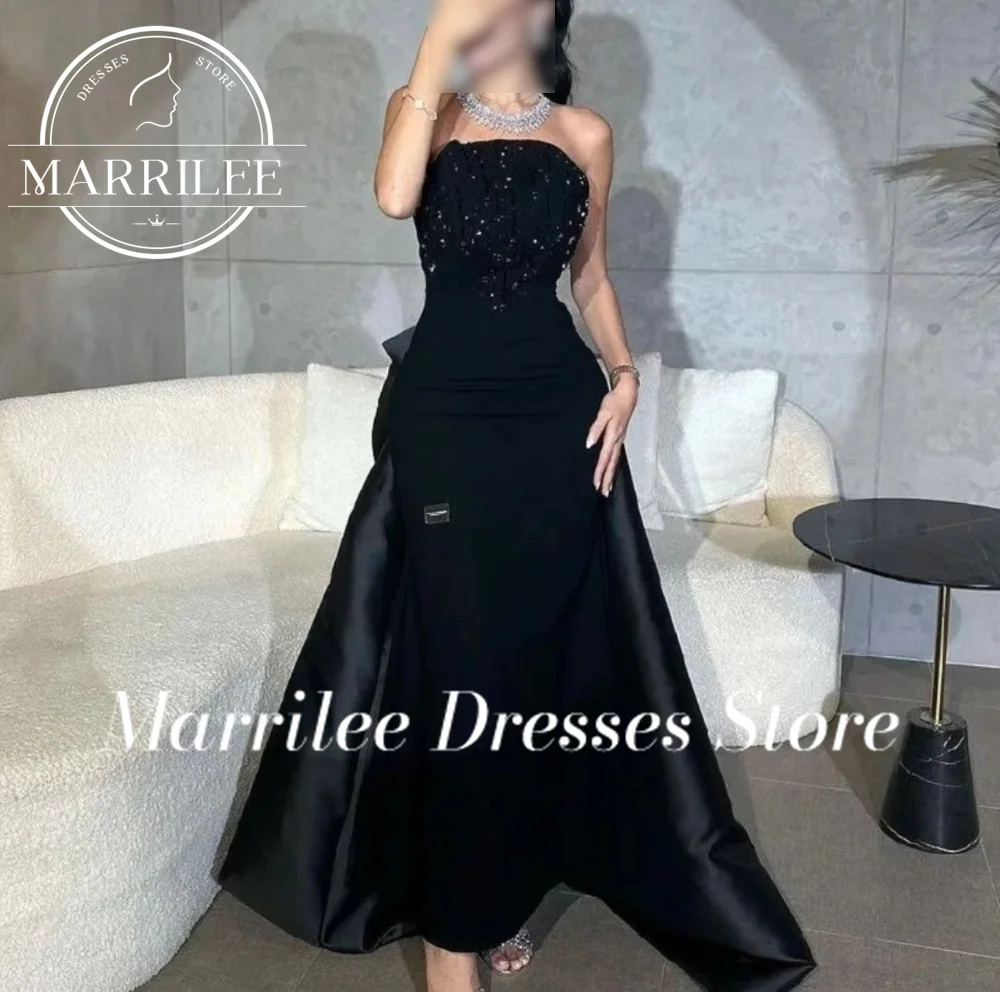 Marrilee Customized Sleeveless Contrast Color Boat Neck Panel Train Side Silt Ladies Gowns For Special Occasion Bow Charming