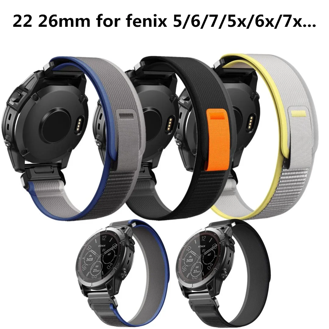 Correa de nailon de 22 y 26MM para Garmin Fenix 6X Pro/6X/7X/5X/Tactix 7 Pro, banda de reloj para Instinct 1/2/Enduro 2