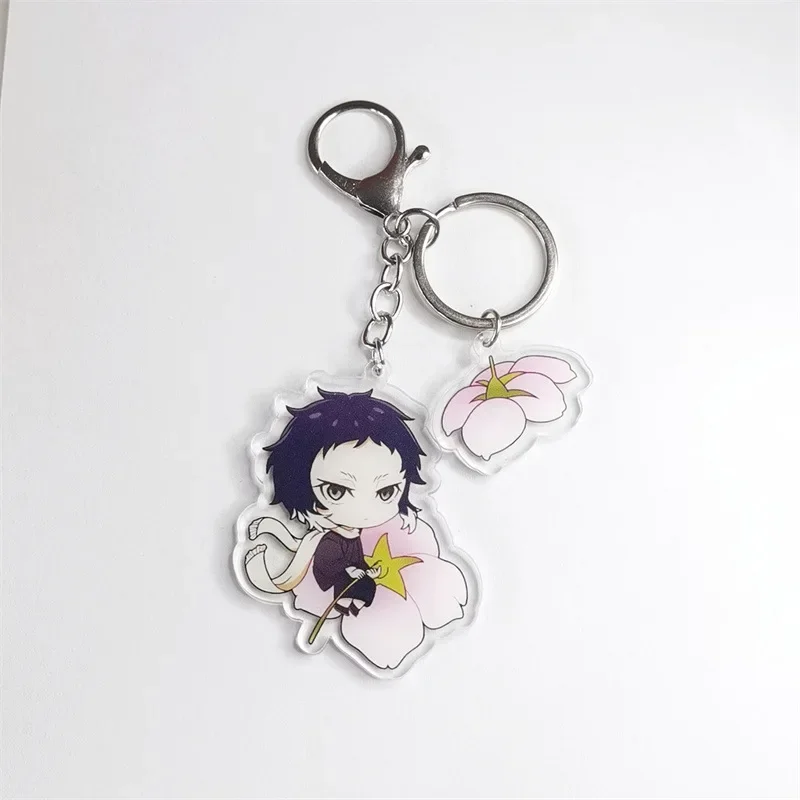 New Women Men Arcylic Keychain Atsushi Nakajima Dazai Flower Two-sided Key Chain Accessories Bag Pendant Jewelry Birthday Gifts