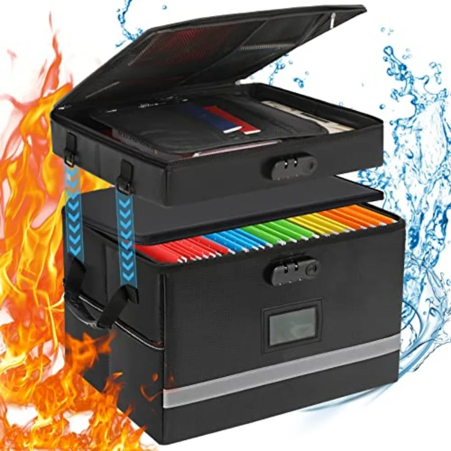 

File Box with Lock, Portable Document Organizer Box with Handle, Fireproof File Box for Home Office, Legal File Organizer Stora