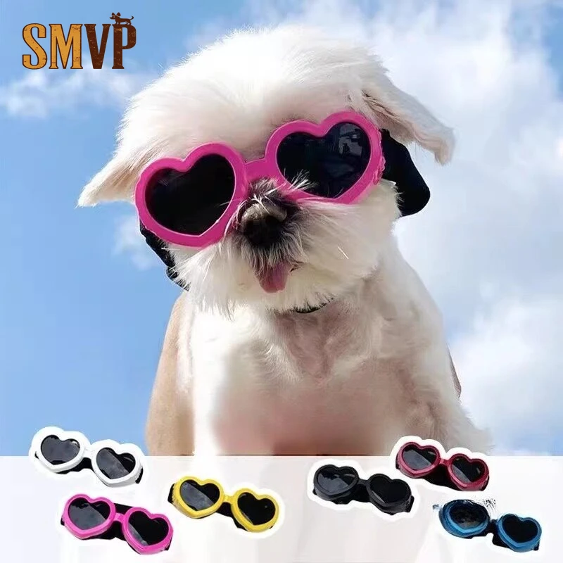 

Heart Shaped Pet Sunglasses Cute UV Protection Dog Cat Eyewear Fashion Photo Props for Small Dogs Windproof Decorative Glasses