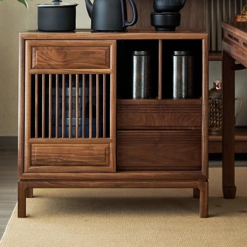 

New Chinese solid wood tea cabinet 2024 new zen casual dining side cabinet black walnut simple side cabinet