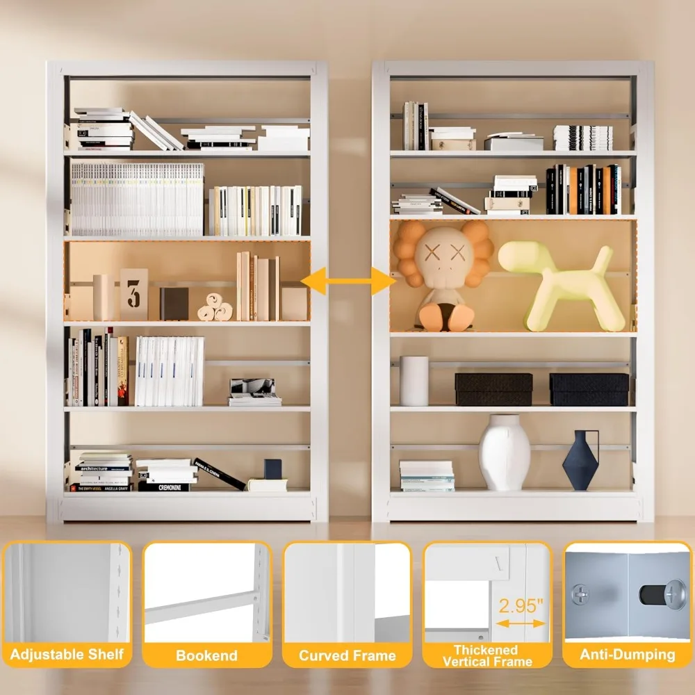 Estantería de 5 niveles con estantes de almacenamiento ajustables, estantería de Metal para sala de estar, dormitorio, biblioteca, 69 pulgadas de alto