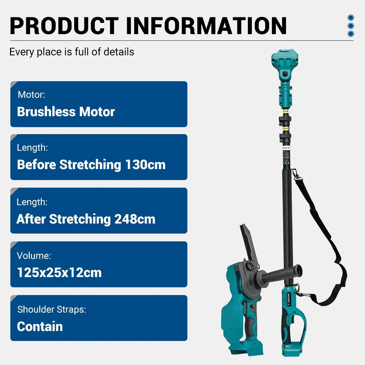 Imagem -02 - Drillpro-serra Elétrica Brushless com Extensão Pólo Carpintaria Ferramenta Elétrica para Bateria Makita 2.5m