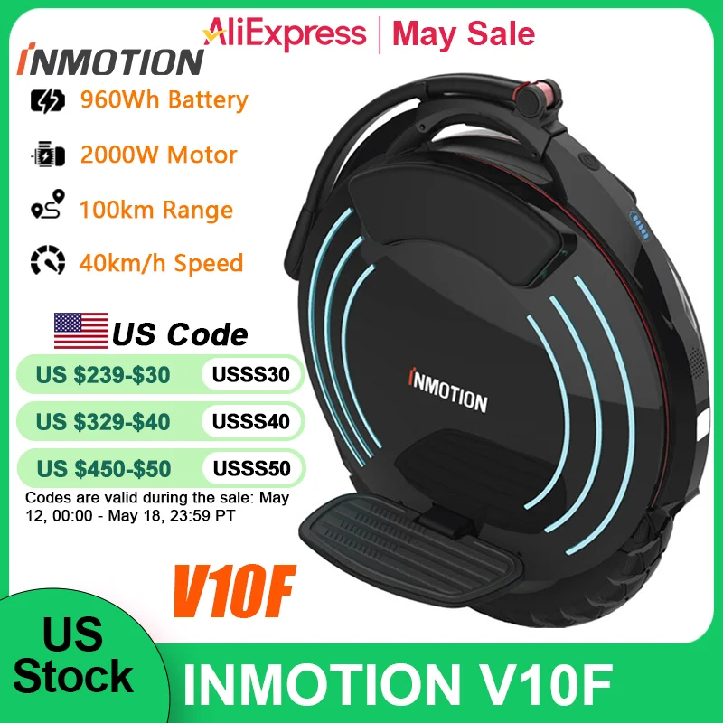 

Original INMOTION V10F Electric Unicycle 40km/h Speed 84V 960Wh Battery 2000W Motor 70km Range with APP Smart EUC Monowheel