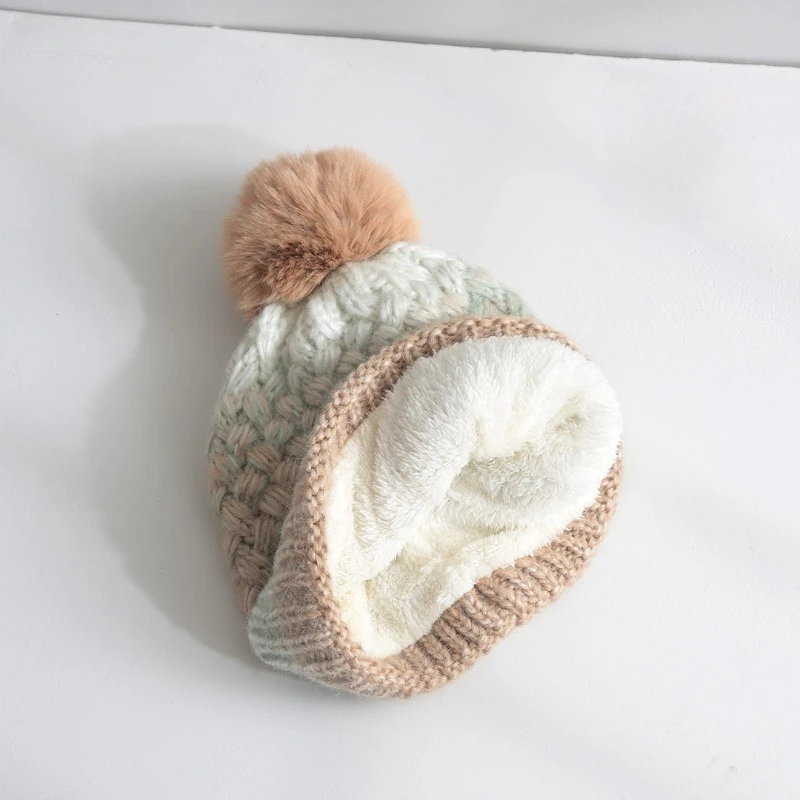 2025, neue verdickte Fleece-Strickmütze mit Farbverlauf für Damen und Herren, Outdoor-Strickmütze im Kopf-Stil, warme, gemütliche Strickmütze – Detail 13