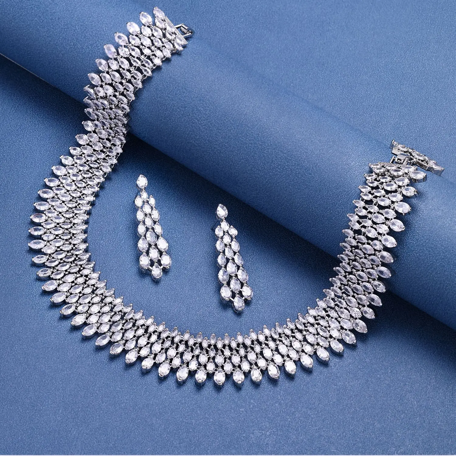 2 Piece Set Zirconia CZ Crystal Necklace Earrings Nigeria Wedding Bridal Jewelry Set Women Party Christmas Gift Accessories