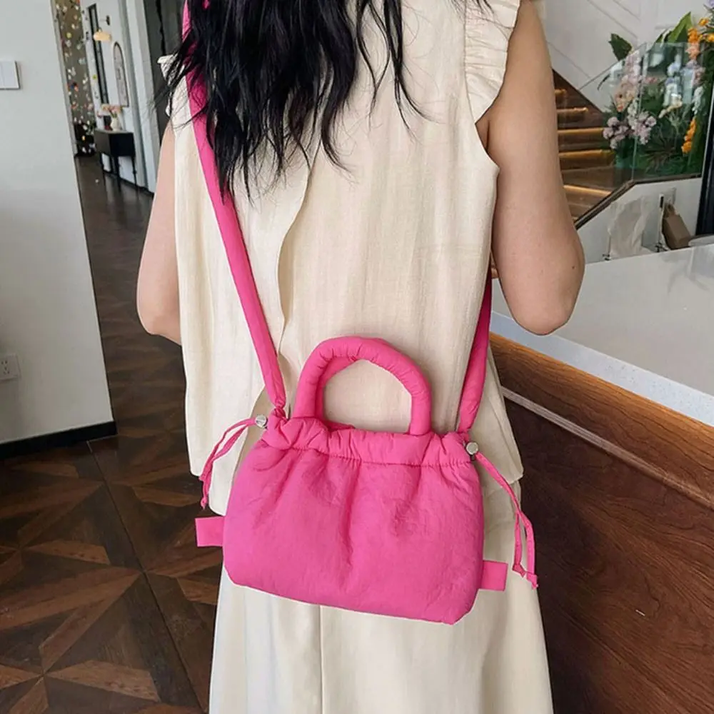 Fashion Solid Color Drawstring Tote Bag Dual-purpose Soft Nylon Padded Tote Bag Handbag Crossbody Bag Puffer Backpack Work