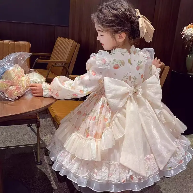 

Girl Lolita Princess Dress Girl Floral Dress Spring 2026 New Children's French Puff Mesh Skirt