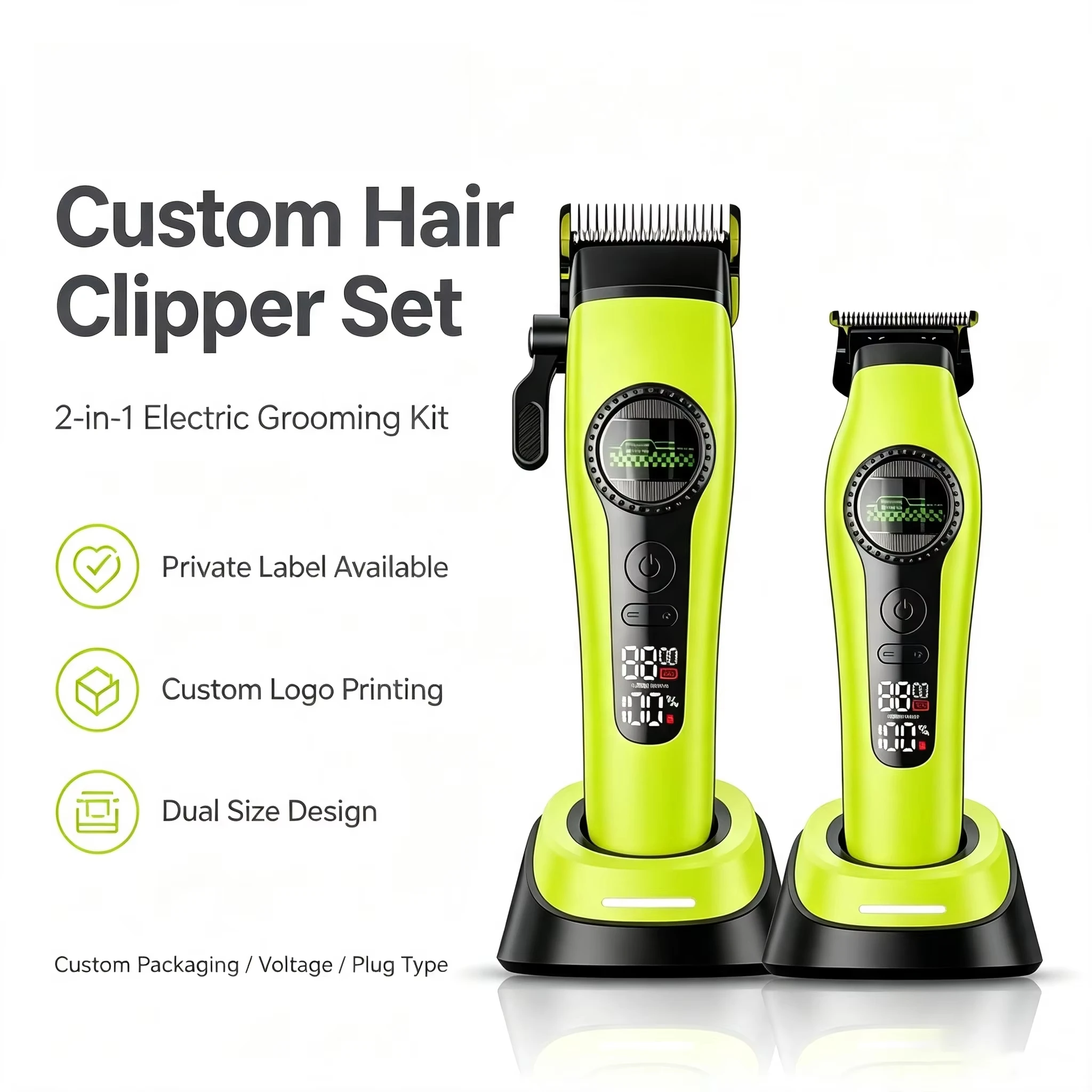 Rechargeable Salon 2 in 1 Hair Clipper, 8000 RPM Cordless Barber Trimmer, DLC Blade, Plastic Handle, Charging Stand