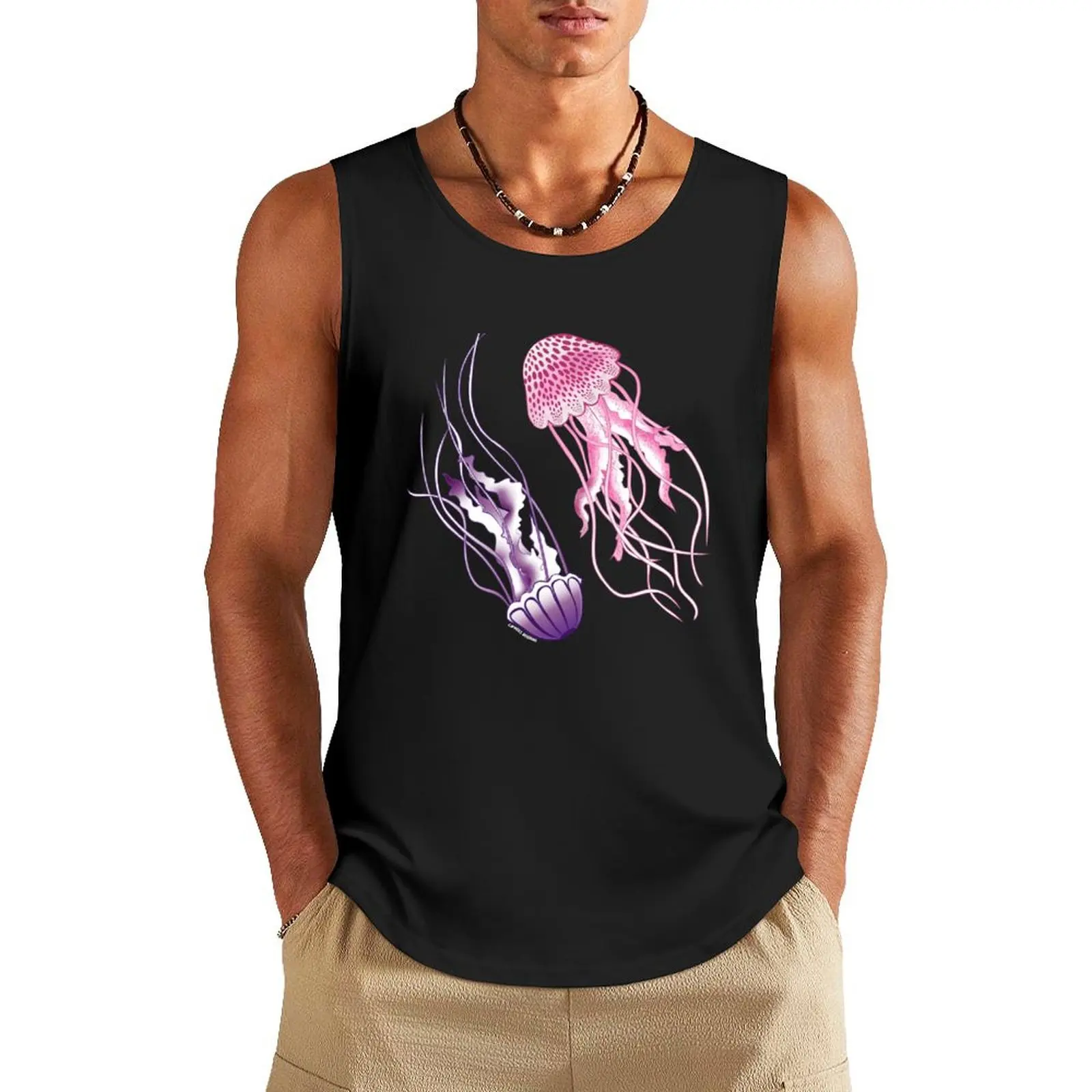 

Pink and Purple Jellyfish Tank Top T-shirt men t-shirt Men's gym training accessories men clothing