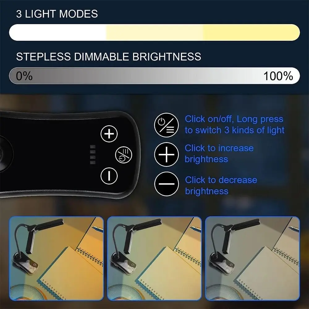 Double Head Clip On Book Light New Clip-on Flexible Folding Lights Rechargeable Adjustable Reading Lamp Travel